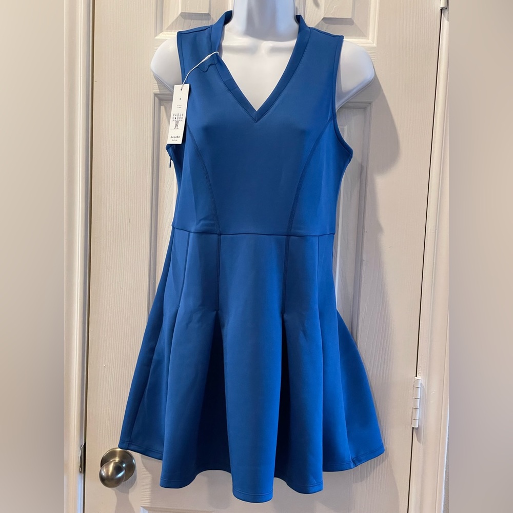 NWT HALARA V-Neck Pleated Mini Tennis/Golf Dress Blue Size M